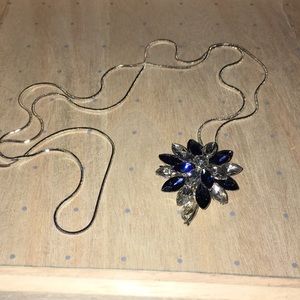 Crystal flower pendant long necklace